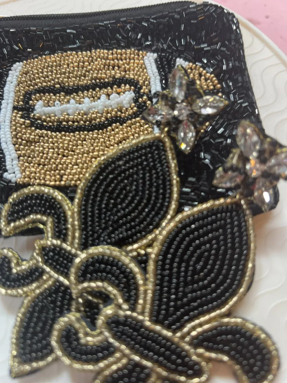 BUNDLE BUDDIES DEAL! Saints Football Beaded Pouch and XL fleur-de-lis Earrings